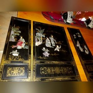vintage chinese oriental black lacquer wood wall panels